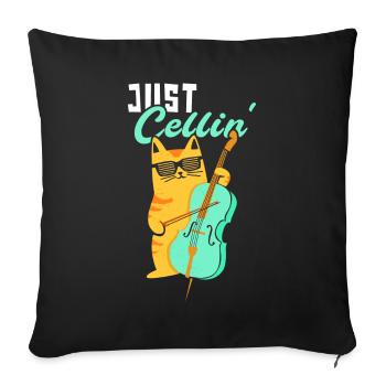 Lustiges Cello-Katzen-Design für Cello-Spieler - Sofakissenbezug 45 x 45 cm - Schwarz - Vorne