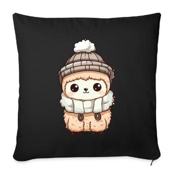 Alpaca Winter Animal Cute Comic - Sofa pillowcase 17,3'' x 17,3'' (45 x 45 cm) - black - Front