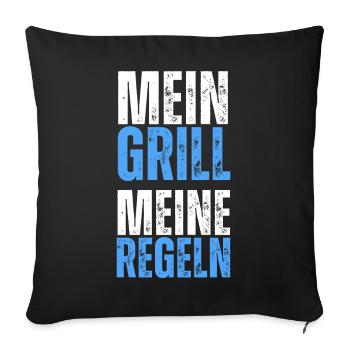 Mein Grill, meine Regeln. Lustiger BBQ Spruch - Sofakissenbezug 45 x 45 cm - Schwarz - Vorne