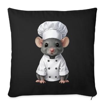 Cute Rat Chef Serveur de restauration - Housse de coussin décorative 45 x 45 cm - noir - Devant