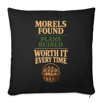 Chasseurs de morilles, champignons morilles sauvages sur - Housse de coussin décorative 45 x 45 cm - noir - Devant