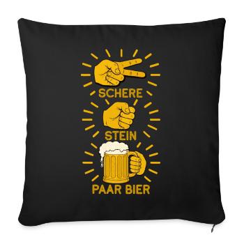 Schere Stein und ein Paar Bier lustige Bier Spruch - Sofakissenbezug 45 x 45 cm - Schwarz - Vorne