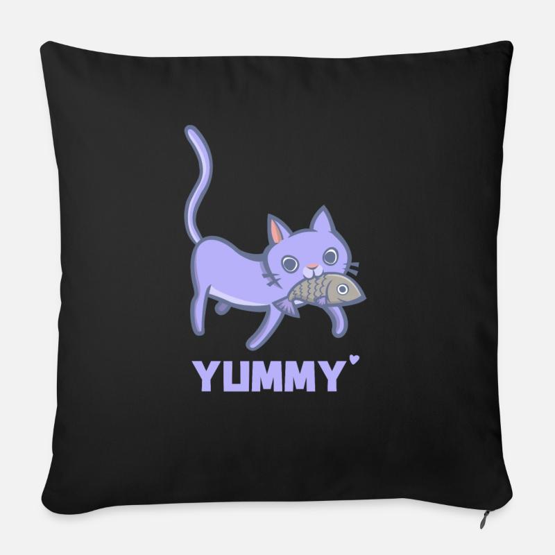 Katze und Fisch - Naschkatze - Sofakissenbezug 45 x 45 cm - Schwarz