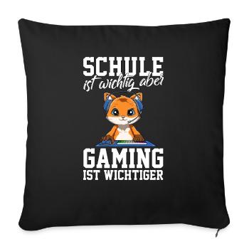 Gaming Fuchs - Computerspiele Videospiele Schule - Sofakissenbezug 45 x 45 cm - Schwarz - Vorne