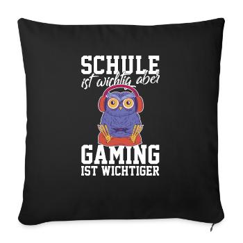 Gaming Eule - Computerspiele Videospiele Schule - Sofakissenbezug 45 x 45 cm - Schwarz - Vorne