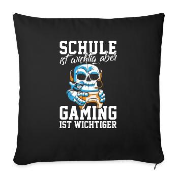 Gaming Skelett - Computerspiele Videospiele Schule - Sofakissenbezug 45 x 45 cm - Schwarz - Vorne