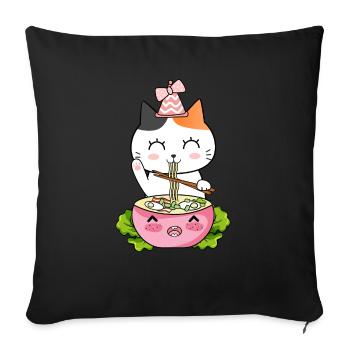 Ramen Cat Kawaii Anime - Housse de coussin décorative 45 x 45 cm - noir - Devant