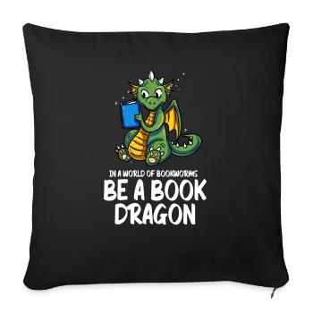 Buch Drache Bücher Lesen Bücherwurm Buchnerd Roman - Sofakissenbezug 45 x 45 cm - Schwarz - Vorne