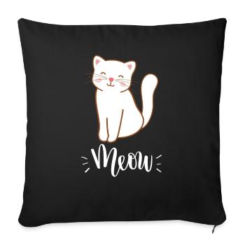Chat souriant mignon Kawaii disant miaulement - Housse de coussin décorative 45 x 45 cm - noir - Devant