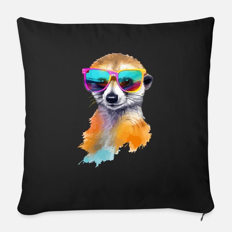 Migno, das Erdmännchen mit Brille - Sofakissenbezug 45 x 45 cm - Schwarz