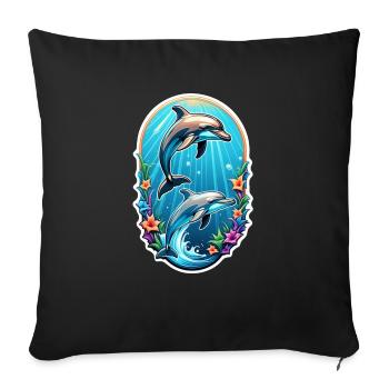 dauphin et ocean - Housse de coussin décorative 45 x 45 cm - noir - Devant