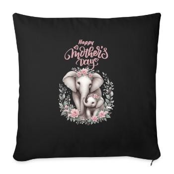 Mother's Love Elephant & Calf Floral Wreath - Sofakissenbezug 45 x 45 cm - Schwarz - Vorne