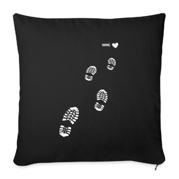 Cadeau de bottes de randonnée randonnée empreinte amour - Housse de coussin décorative 45 x 45 cm - noir - Devant
