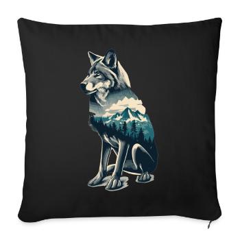 En harmonie avec la nature : Le loup de la montagne - Housse de coussin décorative 45 x 45 cm - noir - Devant