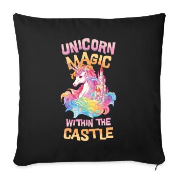Unicorn, Rainbow, Castle, Multicolorful, Magic, Fantasy - Sofa pillowcase 17,3'' x 17,3'' (45 x 45 cm) - black - Front