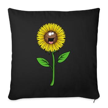 Tournesol visage amical mignon - Housse de coussin décorative 45 x 45 cm - noir - Devant