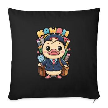 Caneton kawaii en uniforme scolaire traditionnel - Housse de coussin décorative 45 x 45 cm - noir - Devant