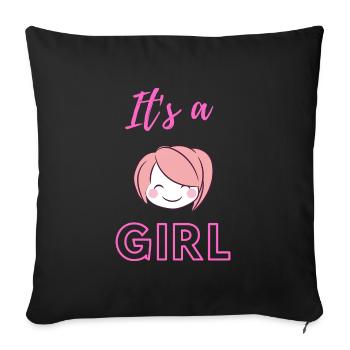 Annonce de bébé - Filles - Grossesse - Housse de coussin décorative 45 x 45 cm - noir - Devant