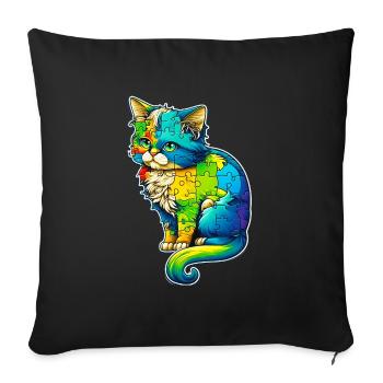 Support autism awareness colorful cat - Sofa pillowcase 17,3'' x 17,3'' (45 x 45 cm) - black - Front