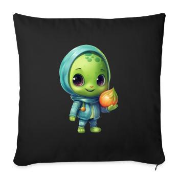 Blue-Pink Alien Skateboarder: Cosmic Tricks - Sofa pillowcase 17,3'' x 17,3'' (45 x 45 cm) - black - Front