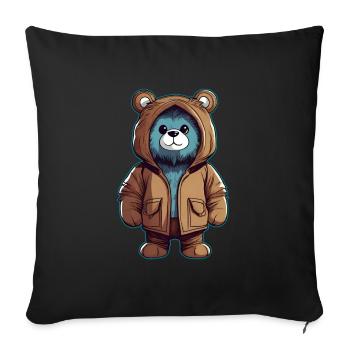 Cooler Teddy Bär mit Jacke - Sofakissenbezug 45 x 45 cm - Schwarz - Vorne