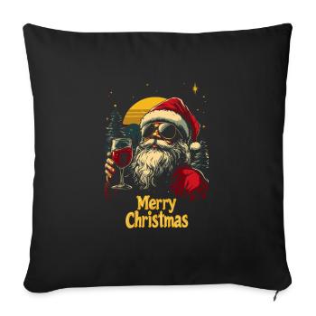 Père Noël avec verre à vin Vin de fête de Noël - Housse de coussin décorative 45 x 45 cm - noir - Devant