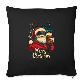 Père Noël avec fête de Noël à la bière - Housse de coussin décorative 45 x 45 cm - noir - Devant