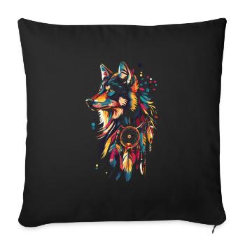 Wolf Traumfänger - Sofakissenbezug 45 x 45 cm - Schwarz - Vorne