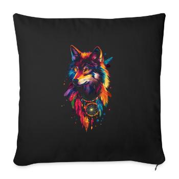Wolf Traumfänger - Sofakissenbezug 45 x 45 cm - Schwarz - Vorne