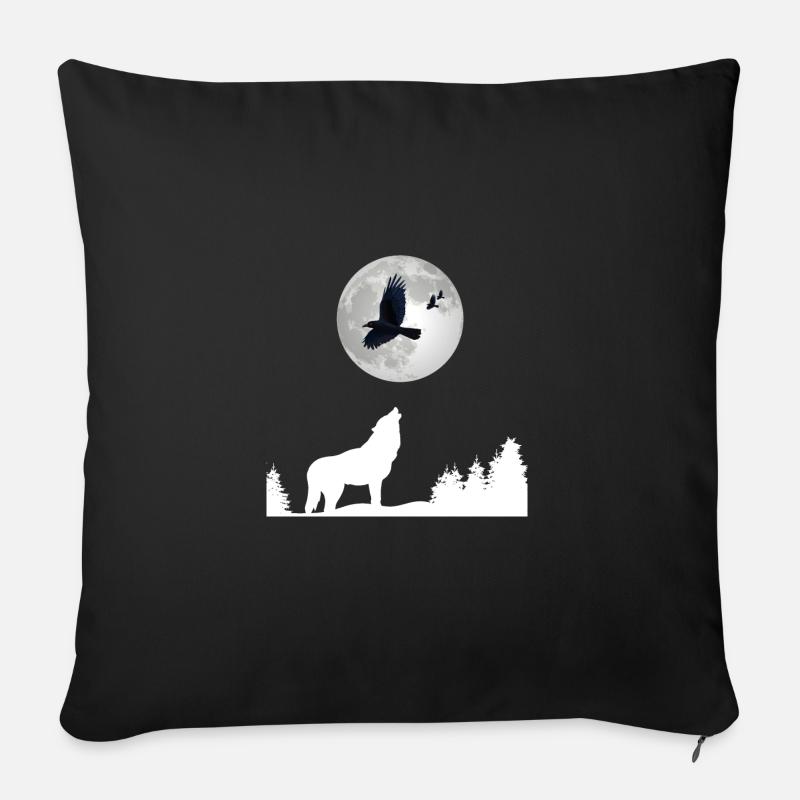 Wolf heult Mond und Raben an Wolf Raben Wald - Sofakissenbezug 45 x 45 cm - Schwarz