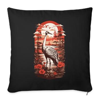 Vintage Crane Japan's Elegance Bird Retro Design - Sofa pillowcase 17,3'' x 17,3'' (45 x 45 cm) - black - Front
