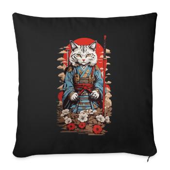 Samurai Katze Retro Japan Aesthetic Katzen Design - Sofakissenbezug 45 x 45 cm - Schwarz - Vorne