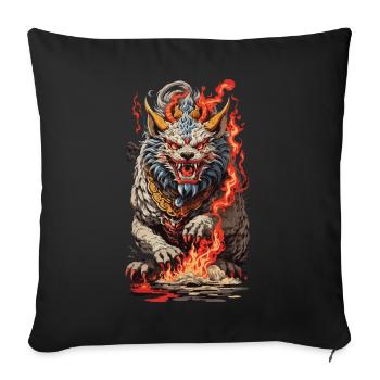 Feu Yokai Lion Vintage Ukiyo-e Art Style - Housse de coussin décorative 45 x 45 cm - noir - Devant