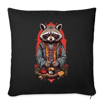 Lucky Raccoon rétro Japon Art Style - Housse de coussin décorative 45 x 45 cm - noir - Devant