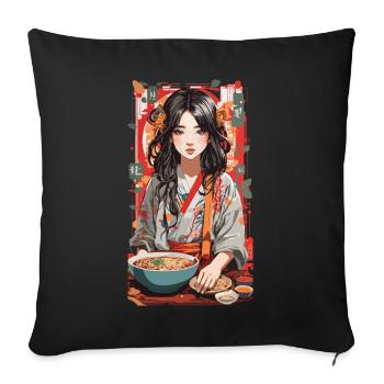 Ramen Anime Popart Soupe de nouilles japonaise - Housse de coussin décorative 45 x 45 cm - noir - Devant