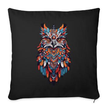 Hibou Mandala Animal chaman plume Design - Housse de coussin décorative 45 x 45 cm - noir - Devant