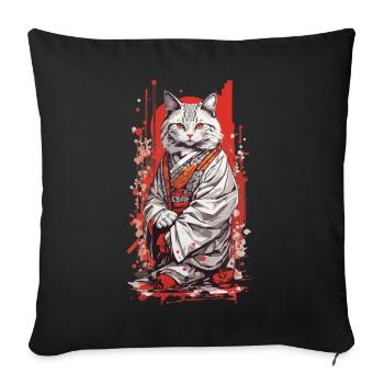 Kimono Japonais Chat Style Ukiyo-E - Housse de coussin décorative 45 x 45 cm - noir - Devant