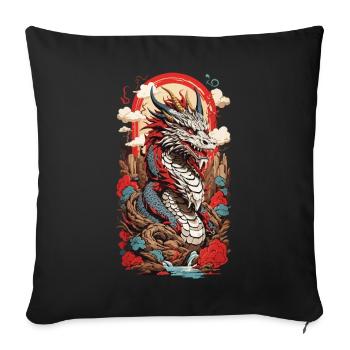 Ukiyo-E Dragon Design Streetwear Rétro Japon - Housse de coussin décorative 45 x 45 cm - noir - Devant