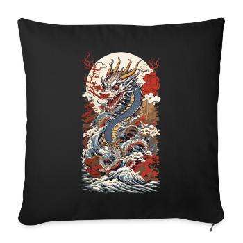 Japonais Vintage Dragon Ukiyo-E Streetwear - Housse de coussin décorative 45 x 45 cm - noir - Devant