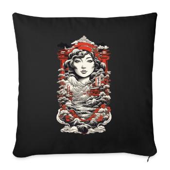 Ukiyo-E paysage asiatique Vintage Kanji - Housse de coussin décorative 45 x 45 cm - noir - Devant