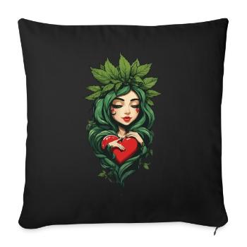 Plante Feuilles Fille Coeur Tatouage Streetwear - Housse de coussin décorative 45 x 45 cm - noir - Devant