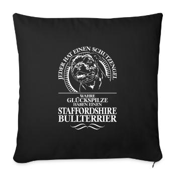 STAFFORDSHIRE BULLTERRIER Schutzengel WILSIGNS - Sofakissenbezug 45 x 45 cm - Schwarz - Vorne