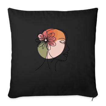 Visage, Tête, Mademoiselle, Femme, Beauté, Visage, Fleur - Housse de coussin décorative 45 x 45 cm - noir - Devant