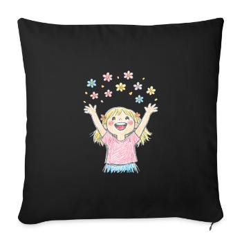 Fröhliches Mädchen streut Blumen - Sofakissenbezug 45 x 45 cm - Schwarz - Vorne