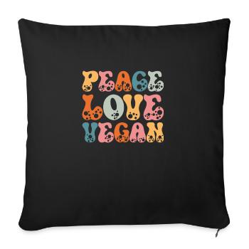 Vegan Peace Love Retro Vegetarian - Sofakissenbezug 45 x 45 cm - Schwarz - Vorne