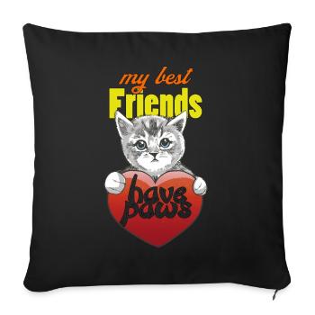 Katzenpfote Katzen Katzenfreund Katzenbesitzer - Sofakissenbezug 45 x 45 cm - Schwarz - Vorne
