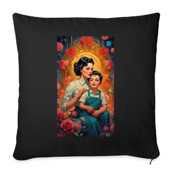 Mutter mit Kind und Rosen- Retro 50er Jahre - Sofakissenbezug 45 x 45 cm - Schwarz - Vorne