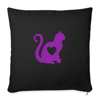 Violet coeur coeur silhouette chat amoureux noir - Housse de coussin décorative 45 x 45 cm - noir - Devant
