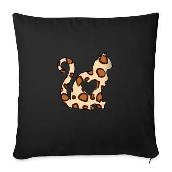 LEO brun coeur de chat silhouette chat amoureux noir - Housse de coussin décorative 45 x 45 cm - noir - Devant