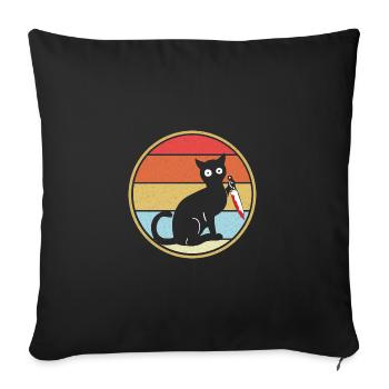 Lustige Katze mit Messer - Sofakissenbezug 45 x 45 cm - Schwarz - Vorne